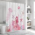 thumbnail image 6 of Pink Coastal Bathroom Shower Curtains with 12 Hooks Waterproof Shower Curtain for Stalls and Bathtubs Summer Ocean Coral Jellyfish Seahorse Starfish Decorative Bathroom Privacy Curtain 48x72 Inches, 6 of 9