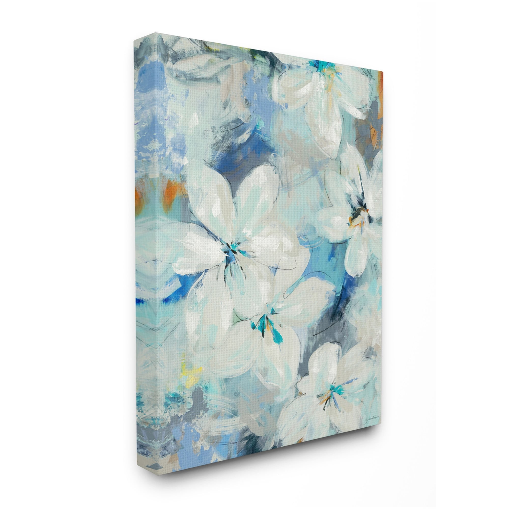 Stupell Industries White Lily Flowers Abstract Blue Detailing Design by Third and Wall, 16" x 20"