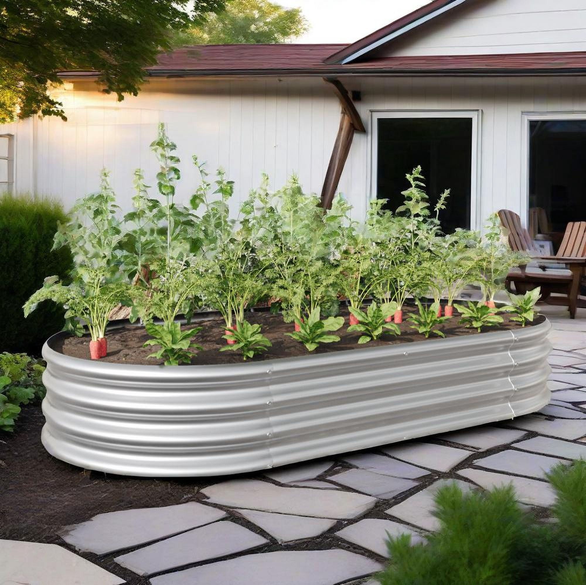 Galvanized Steel Raised Garden Bed Kit - Outdoor Metal Planter Box for Vegetable/Flower Planting & Landscaping, Heavy Duty Rust-Resistant Design，Sliever
