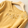 thumbnail image 4 of YigeTops 3/4 Sleeve Linen Shirts for Women Embroidered Tunic Loose Breathable Casual Summer Shirt Yellow 3XL, 4 of 6