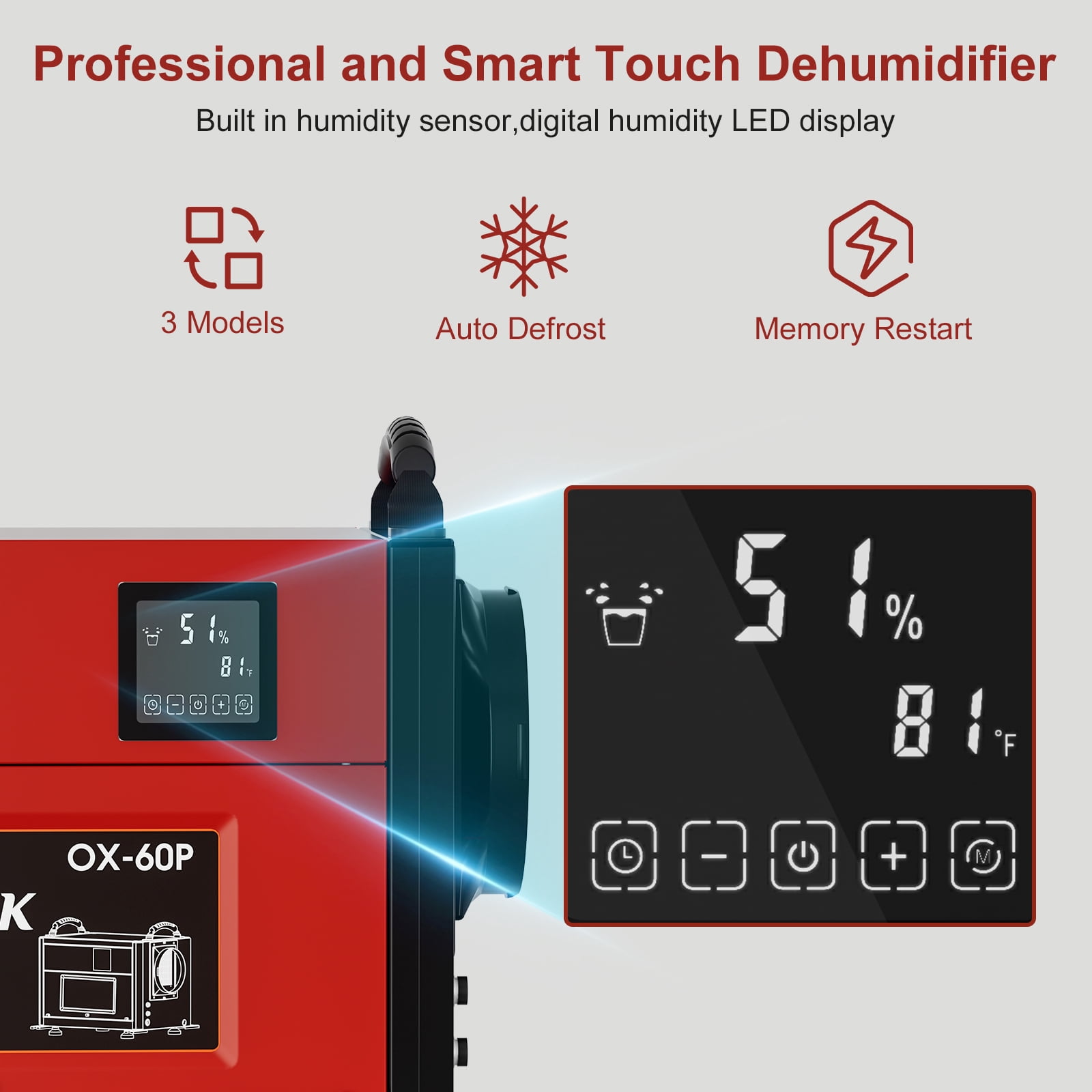 110 Pint Commercial Dehumidifier with Drain Hose for Crawl Spaces, Basements, Industry Water Damage Unit, Large Capacity, Compact, Portable, Auto Defrost, Memory Starting（Red)