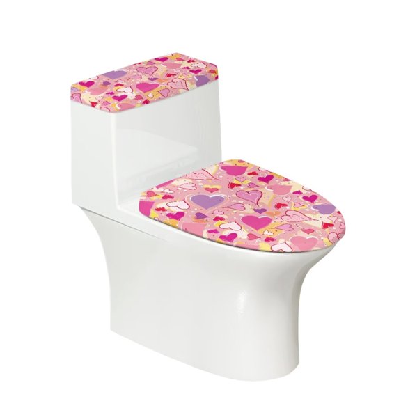 Renewold Purple Pink Hearts Toilet Dust Cover Set of 2 Valentine's Day Decoration Durable Splash Resistant Toilet Protector for Bathroom Universal Toilet Lid & Tank Covers