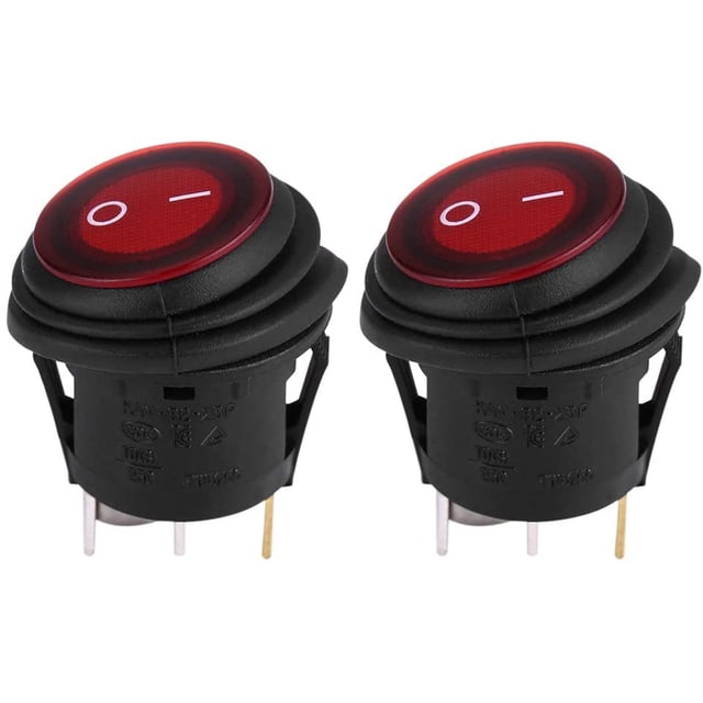 Botón de interruptor LED, 2 piezas de interruptor basculante de palanca redondo LED rojo, botón de enganche redondo E/S, interruptor automático para automóvil y barco, 12 V, 20 A, 3 pines