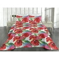 thumbnail image 2 of Ambesonne Floral Quilted Bedspread Set 3 Pcs, Colorful Flower Garden Poppy, King, Vermilion Green Pink, 2 of 4