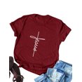 thumbnail image 3 of Nlife Women's Short Sleeve Round Neck Jesus Letter Print Christian Tee Tops, 3 of 6