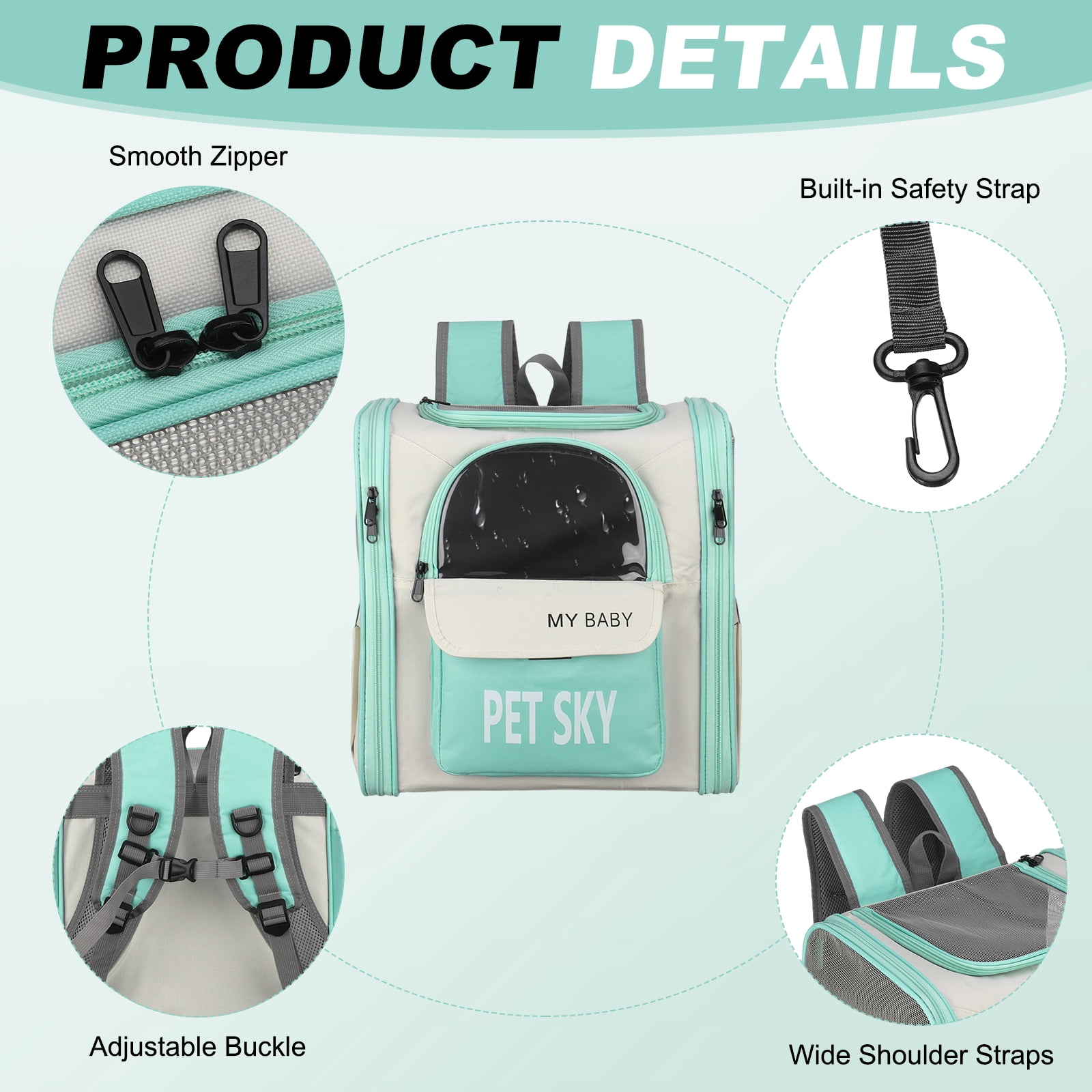Uxcell Cat Backpack Carrier, Large Space & Breathable, Pet Hiking Travel Backpack for Cats or Small Dogs Puppies, Intended for Hiking / Camping / Traveling (Mint Green, 13"x11"x15")