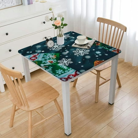 BANET Christmas Party Tablecloth Rectangle Table Cover Printed Tablecloth for Christmas Winter Holiday New Year Party Decoration white