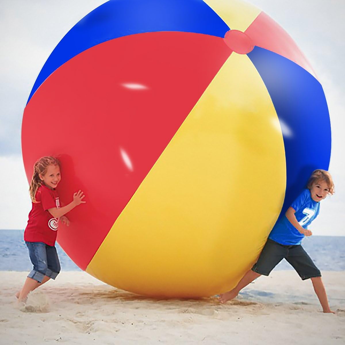 Giant Inflatable Beach Ball, 55 inches Rainbow Color Thick Large Beach Ball Toy for Kids & Adults Summer Beach Party, Pool Game