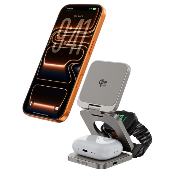 3 in 1 Charging Station for Apple - Qi2.2 25W Magnetic Wireless Charger for iPhone 17, Apple Watch, AirPods, Travel Fast Charging Foldable Stand with