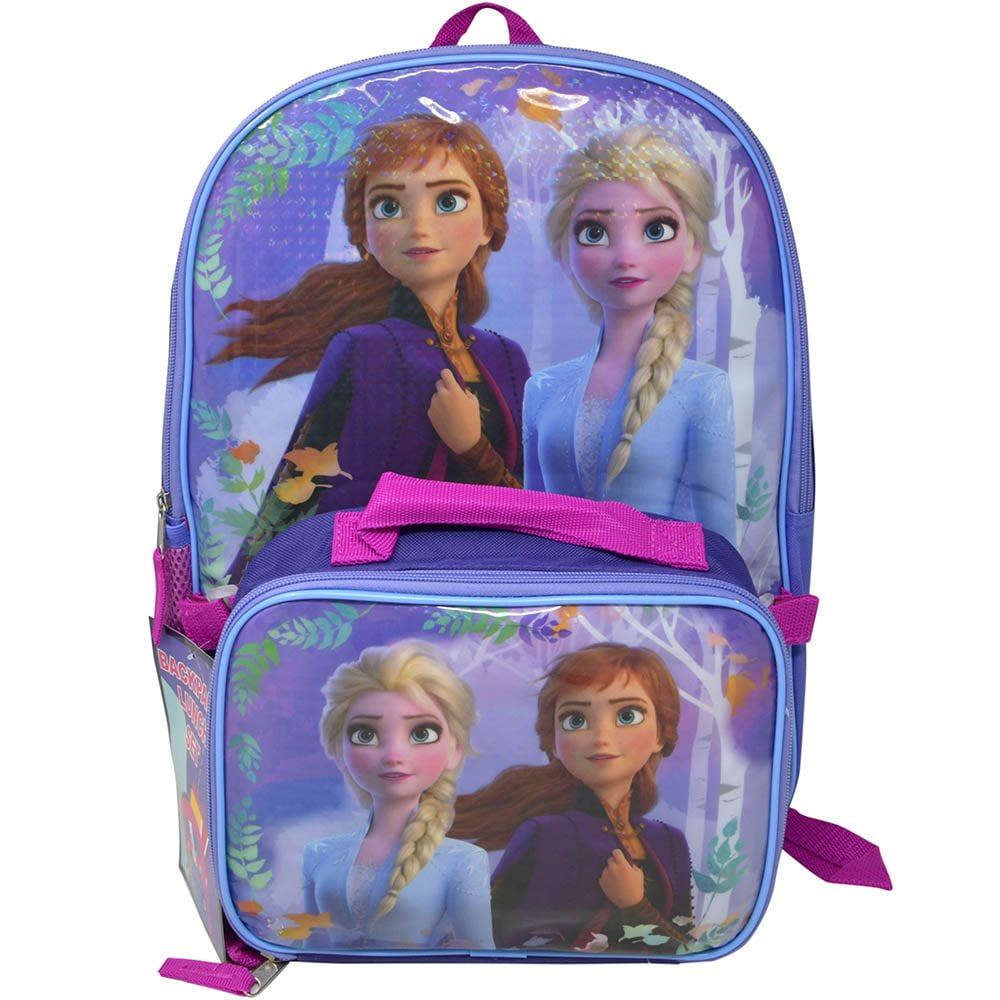 Disney Frozen 16" Backpack with Rectangle Lunch Bag, Purple