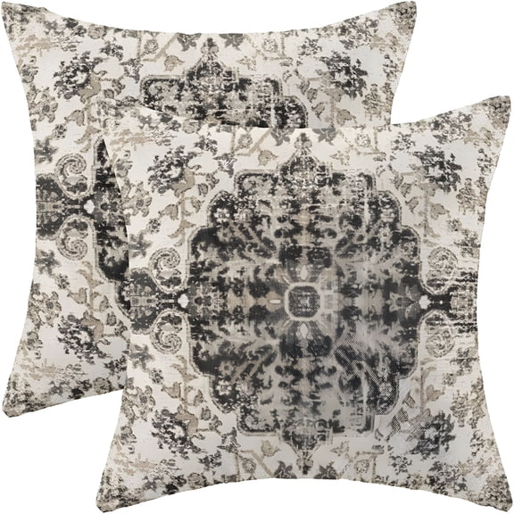 AUQ 2026 New Boho Pillow Covers 18X18" Set of 2,Carpet Pattern Throw Pillows Case,Black White Grey Ethnic Design Outdoor Decorative Square Linen Farmhouse Decor Cushion Covers for Home Sofa Bed Couch