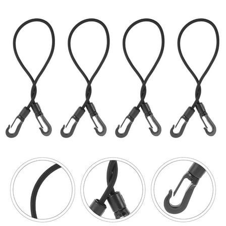Hemobllo 4Pcs Adjustable Black Carabiner Bungee Cords Elastic Rubber for Outdoor Cargo Bundling