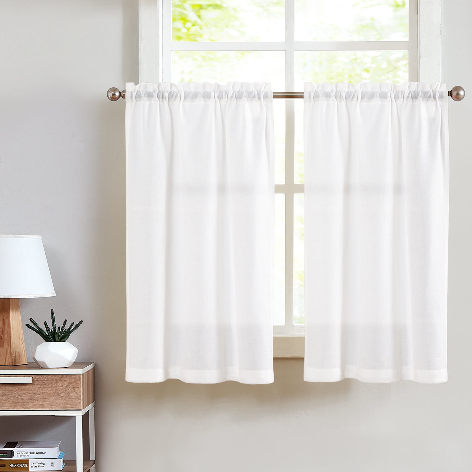 Topick White Kitchen Curtains Farmhouse Tier Curtains 24 inch Sheer ...