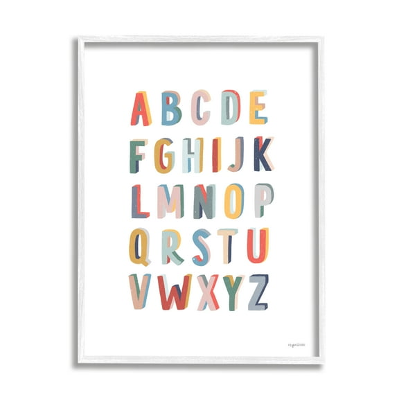 Stupell Industries Simple Alphabet Block Letters Symbols Design Graphic Art White Framed Art Print Wall Art, 24x30, by Kyra Brown