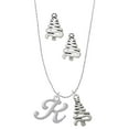 thumbnail image 1 of Delight Jewelry Silvertone Small Gelato Script Initial - K - Silver tone Zig Zag Christmas Tree Charm Necklace and Stud Earrings, 1 of 4