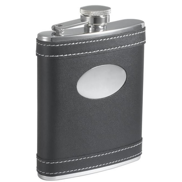 Visol Marlon Black Leather White Stitches Flask - 6 oz