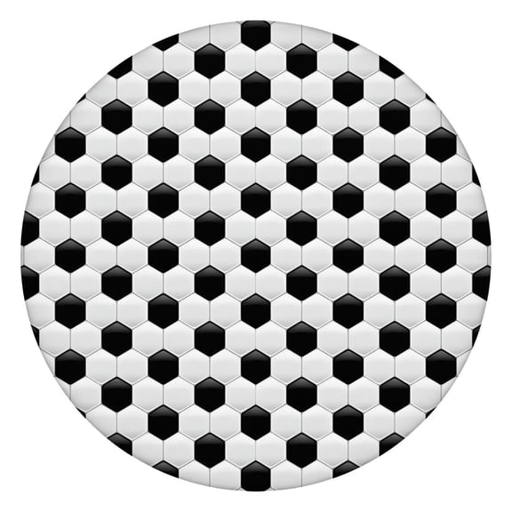 Black White Soccer Pattern Round Fitted Tablecloth with Elastic Edge,Dining Table Cover Waterproof,Outdoor Round Tablecloth for Camping,Dining,Indoor and Outdoor