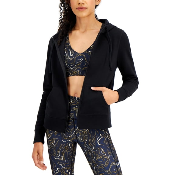 ID Ideology Womens Zip Front Fleece Hoodie Black S