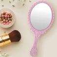 thumbnail image 5 of Vintage Handheld Mirror, Small Hand Held Decorative Mirrors for Face Makeup Embossed Flower Portable Antique Travel Personal Cosmetic Mirror with Powder Puff (Black), 5 of 5