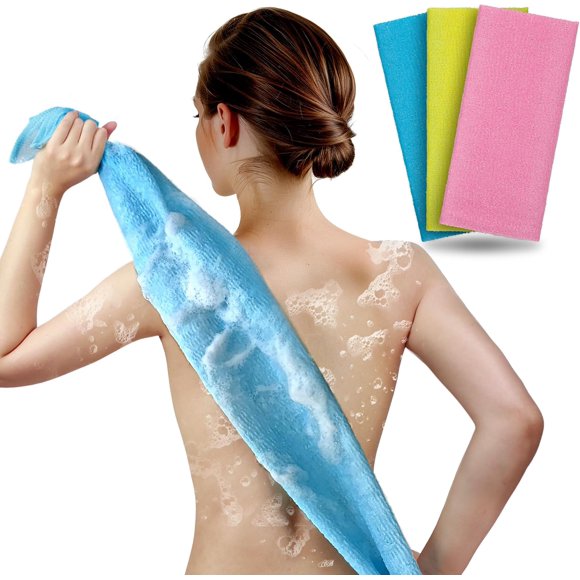 Exfoliating Washcloth Body Scrubber Back Scrubber for Shower Japanese Beauty Washcloth Bath Wash Cloth Korean Exfoliation Luffah Towel Net Sponge Loofah Body Scrub 3 Pack