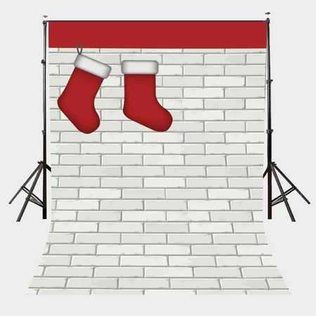 Image of HelloDecor 5x7ft White Brick Wall Backdrop Red Christmas Stockings Hanging Photography Backdrop Christmas Theme Party Shooting Props