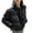 Black, variant on Women’s Cropped Puffer Jacket Winter Classic Quilted Bubble Coats Long Sleeve Stand Collar Full Zip Padded Down Outwear (M, Black)