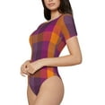 thumbnail image 2 of Naloa Purple Yellow Buffalo Plaid Women's Short-Sleeved Onesie, One-Piece Swimsuit for Parties, dates, clubs - X-Large, 2 of 9