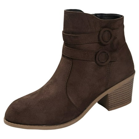 OJSFQUFP Womens Shoes Winter Warm Boots Women s Fashion Color Matching Autumn and Winter Women s Boots with Side Zipper Short Boots Women s Boots Ankle Brown 37