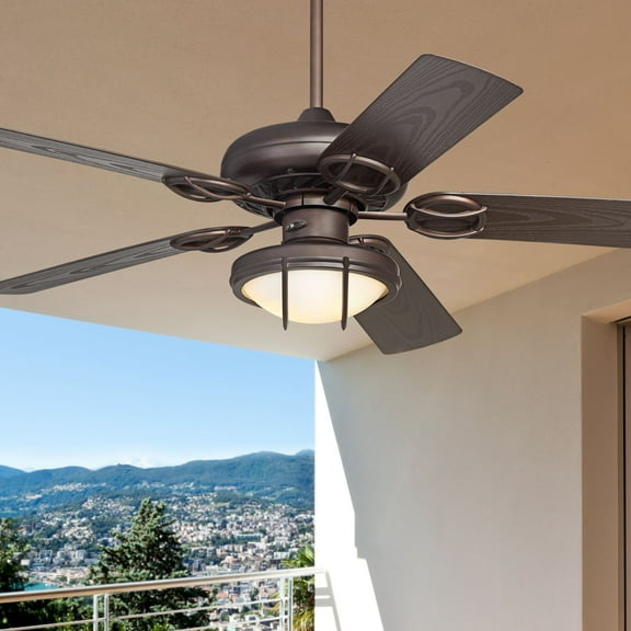 52" Casa Vieja Orb Rustic Indoor Outdoor Ceiling Fan with LED Light Kit Oil Rubbed Bronze Caged Frosted Glass Wet Rated for Patio Exterior House Porch