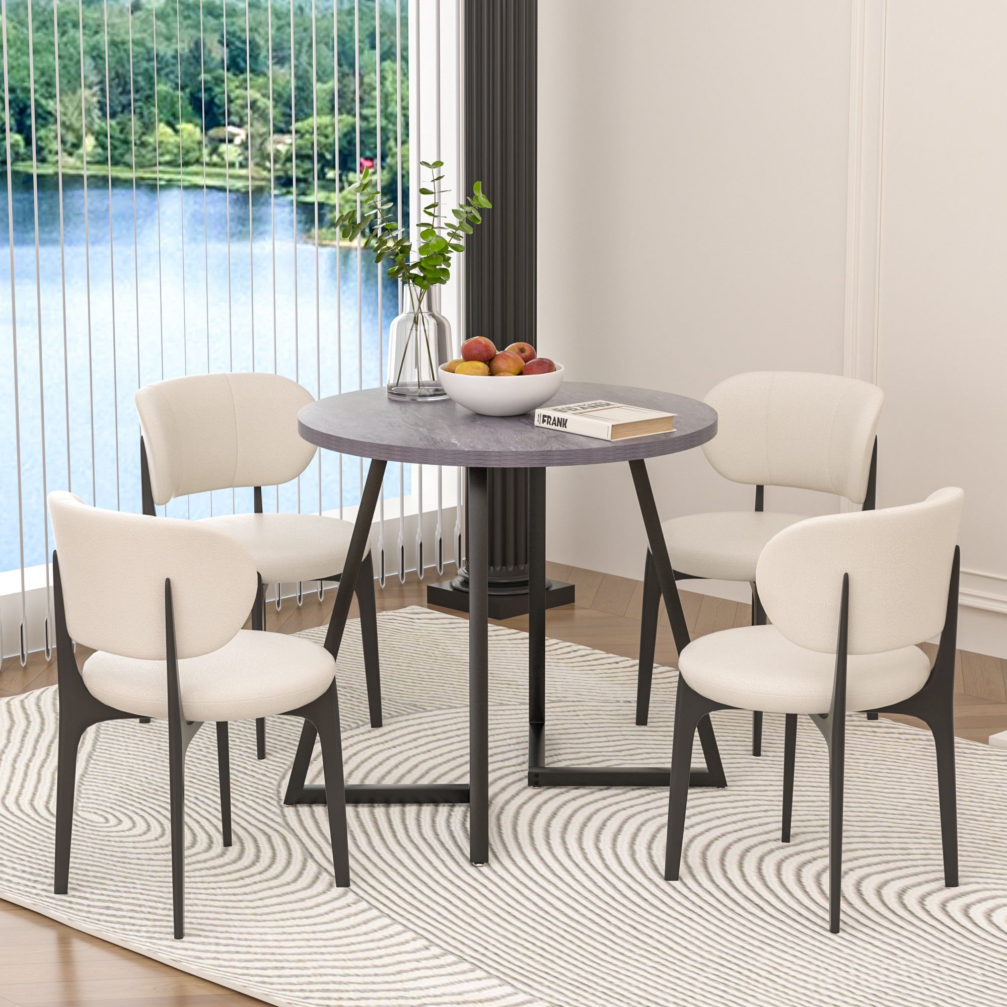 VECELO 35.4" Round Dining Table, Small Kitchen Table with Sturdy Metal Base, Dining Room Table for 2 to 4 Person, Gray