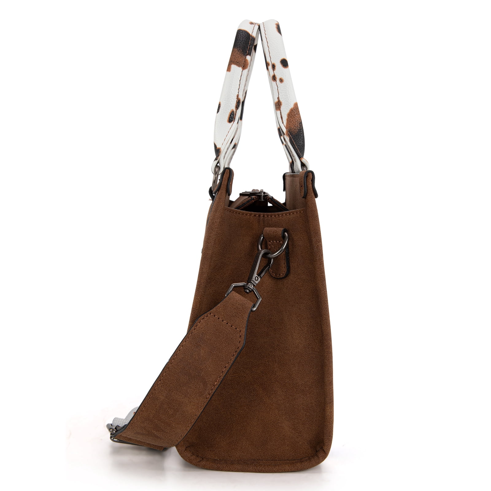 Wrangler Tote Bag for Women Western Retro Purse Top Handle Handbags with Aztec Strap, Cow-Brown