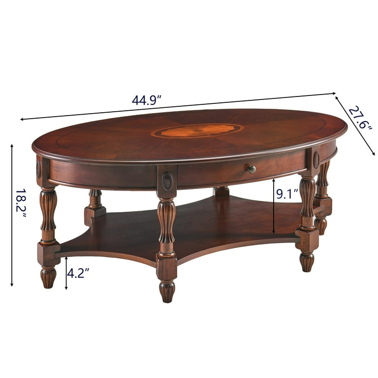 JESONVID Solid Wood Oval Coffee Table with Drawer and Storage