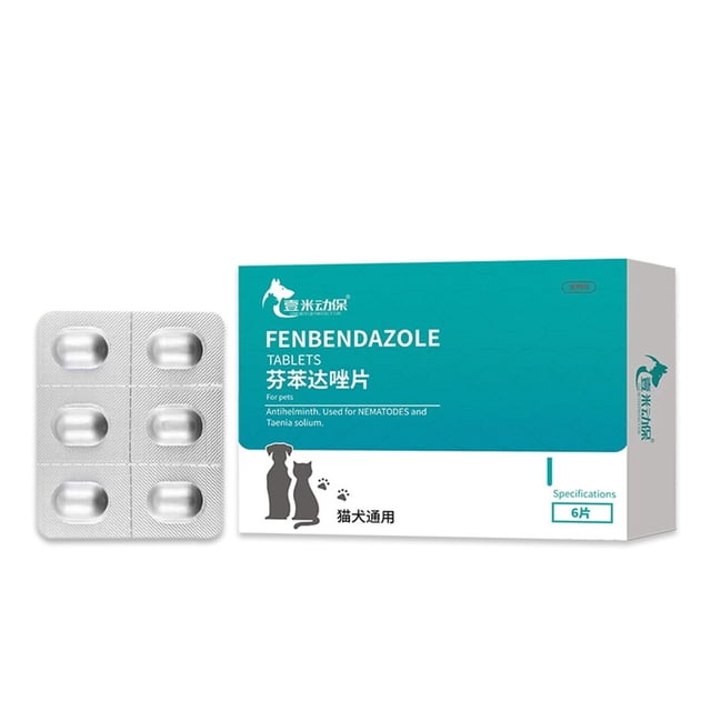 Fenbendazole Tablets for Dogs and Cats, 6 Capsules/1 Pack, Nematode Dewormer Internal Deworming - English Version Instructions