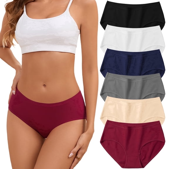 Hloorov Women's Cotton Hipster Panties, Breathable Stretch Underwear, 6-Pack Sizes XS-XXL