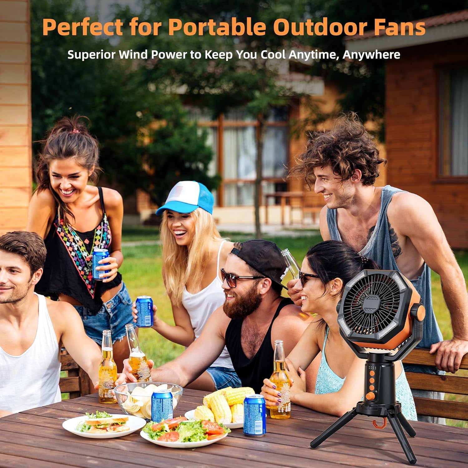 Table Fans Tripod, 20000mAh Rechargeable Battery Operated Portable Tent Fan with LED Lantern, Remote Control, Hook, 270° Pivot, Stepless Speed-Ideal for Camping, Picnic, Barbecue, Jobsite