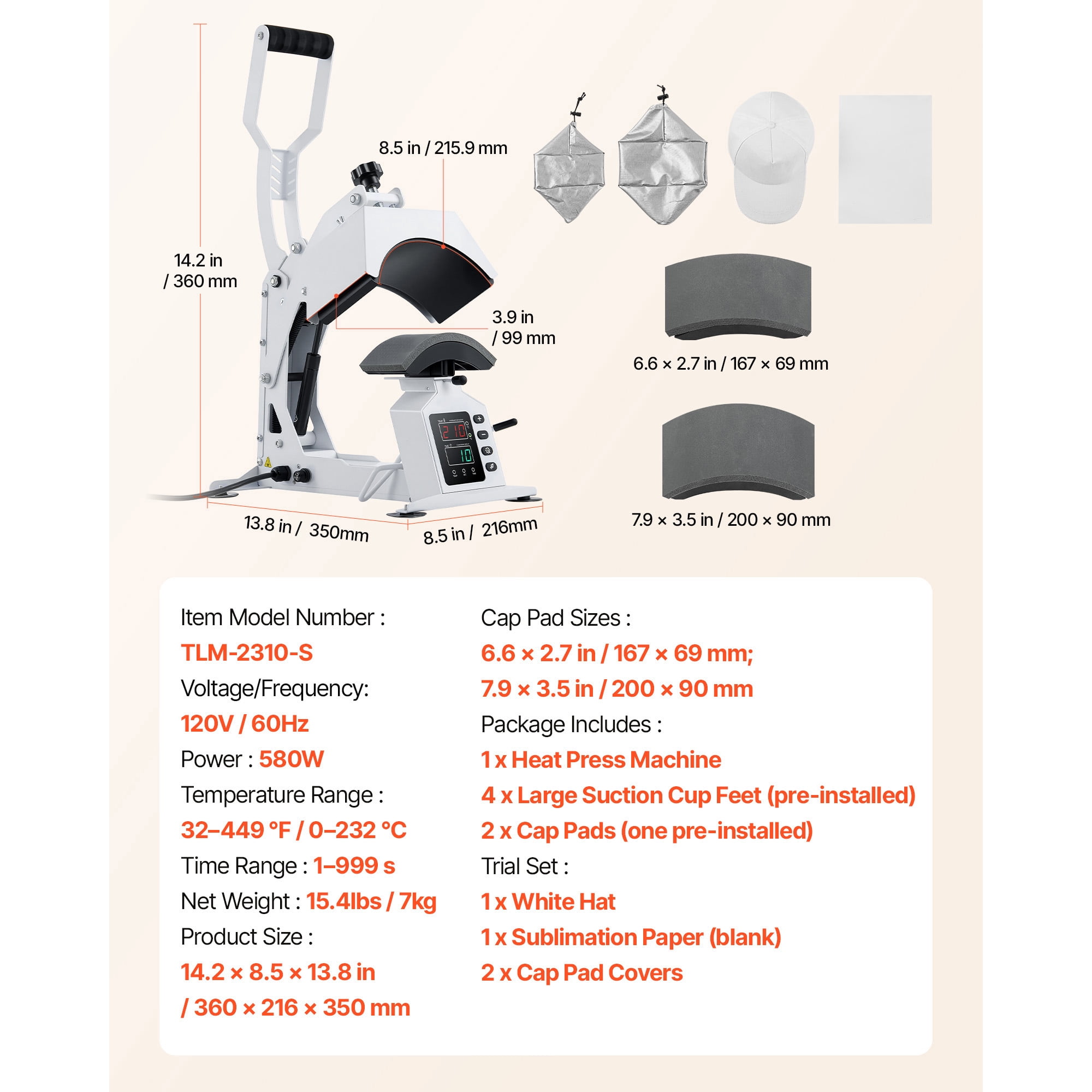 KFFKFF Hat Heat Press Machine with Dual Platens and Cap Stretcher, Accurate Temperature and Time Settings, Ideal for Heat Transfer Vinyl and Sublimation on Hats and Caps, White