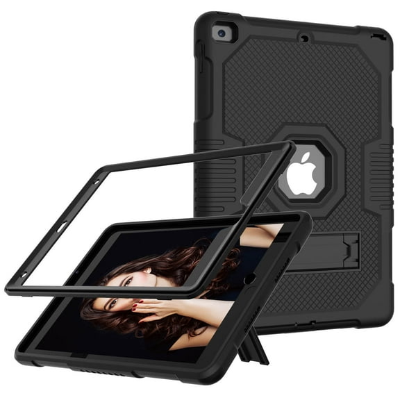 iPad Pro 12.9 Case 2020/2018, Built-in Pencil Holder Full-Body Rugged Hybrid Shockproof Heavy Duty Kickstand Drop Protective Cover, Black