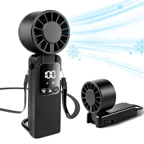 Handheld Fan 6000mAh, Portable Neck Hanging Fan with 199 Adjustable Speeds, USB Rechargeable Personal Cooling Fan, Lightweight 7.4oz Travel Fan for Outdoor Office and Home, Black, 1PC