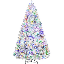Alden Design 7.5ft Pre-lit Flocked Artificial Christmas Tree with 550 LED Lights for Holiday Decorative, White