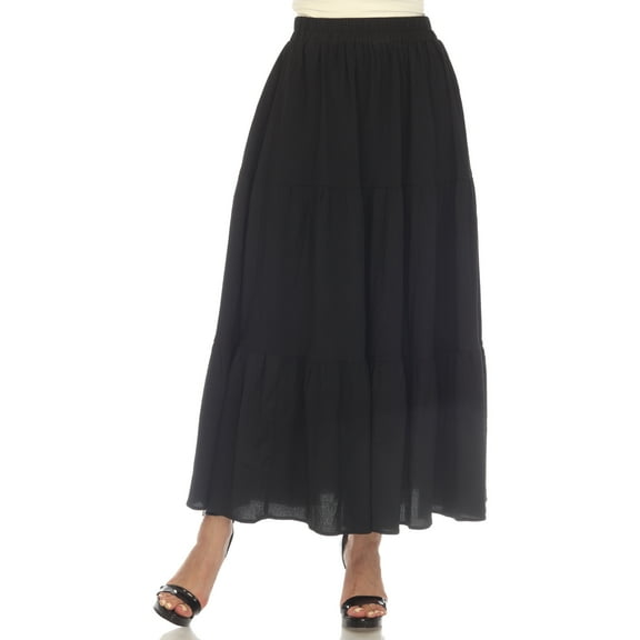 White Mark Women's Pleated Tiered Maxi Skirt