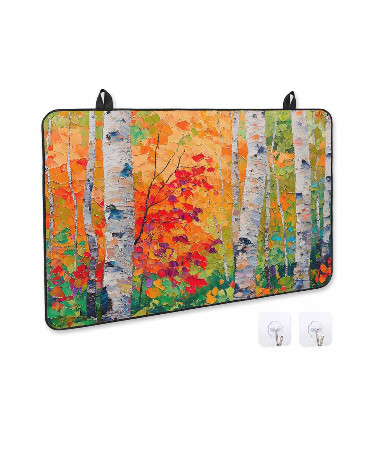nqOlkjepod Large Induction Cooktop Protector Mat 24"x21", Modern Oil Painting Stove Top Covers for Electric Stove, Summer Tree Leaves Yellow Green Stove Burner Cover Mats, Glass Top Stove Cover
