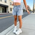 thumbnail image 4 of Girls High Waisted Denim Shorts with Pearl Pockets, Elastic Waist Light Wash Blue Jean Shorts for Kids,Size 9-10T, 4 of 6