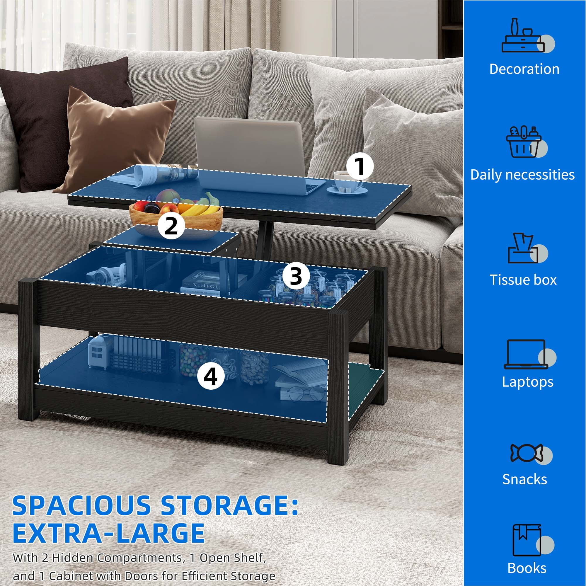 Uforic Farmhouse Lift Top Coffee Table, 3-in-1 Center Table with Storage for Living Room, OAK