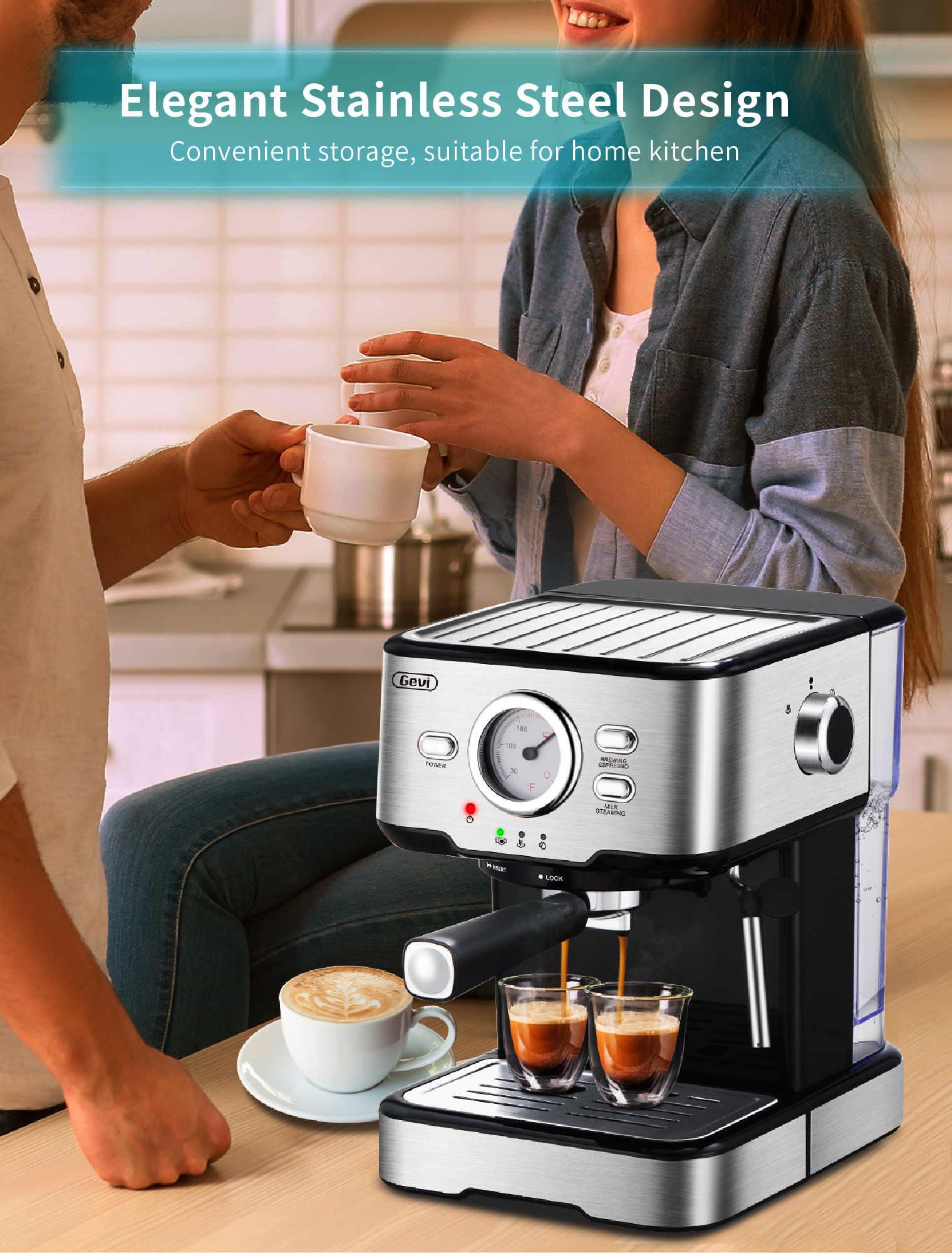 Gevi Espresso Machine with steamer 15 Bar Cappuccino Coffee Maker for Latte Mocha - image 4 of 9