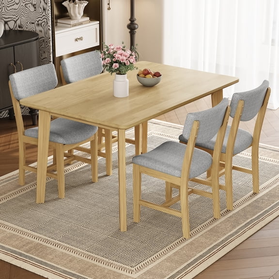 Harper & Bright Designs Rustic Wood Dining Table Set for 4, 5 Pieces Rectangular Table Set with Upholstered Chairs for Small Space Kitchen, Natural