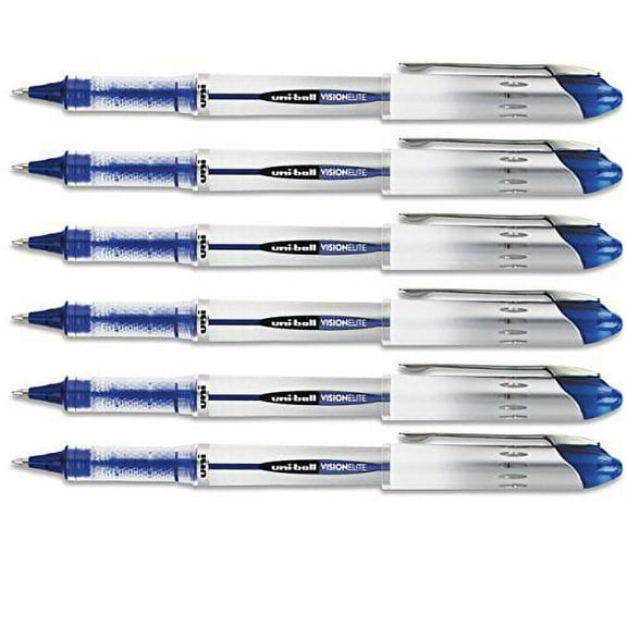 uniball Vision Elite Roller Ball Pen,Blue Ink, Bold 6 Pens Per Order (69024)
