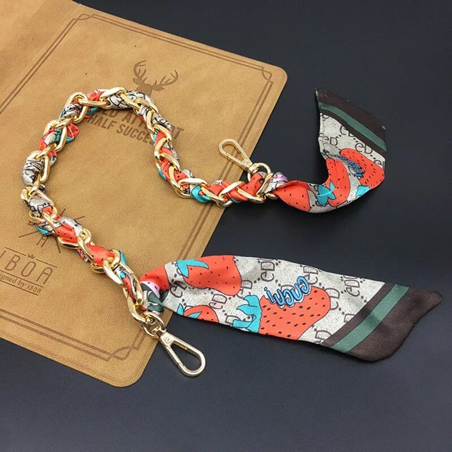 Silk Scarf Ribbon Handbag Accessories Chain Fashion Scarf Metal Chain Handle Bag Decor Bow Multifunction Ribbon Handbag Strap