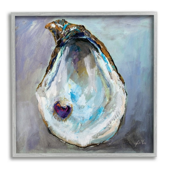 Stupell Industries Oyster Shell with Pearl Animals & Insects Painting Gray Framed Art Print Wall Art, 24 x 24