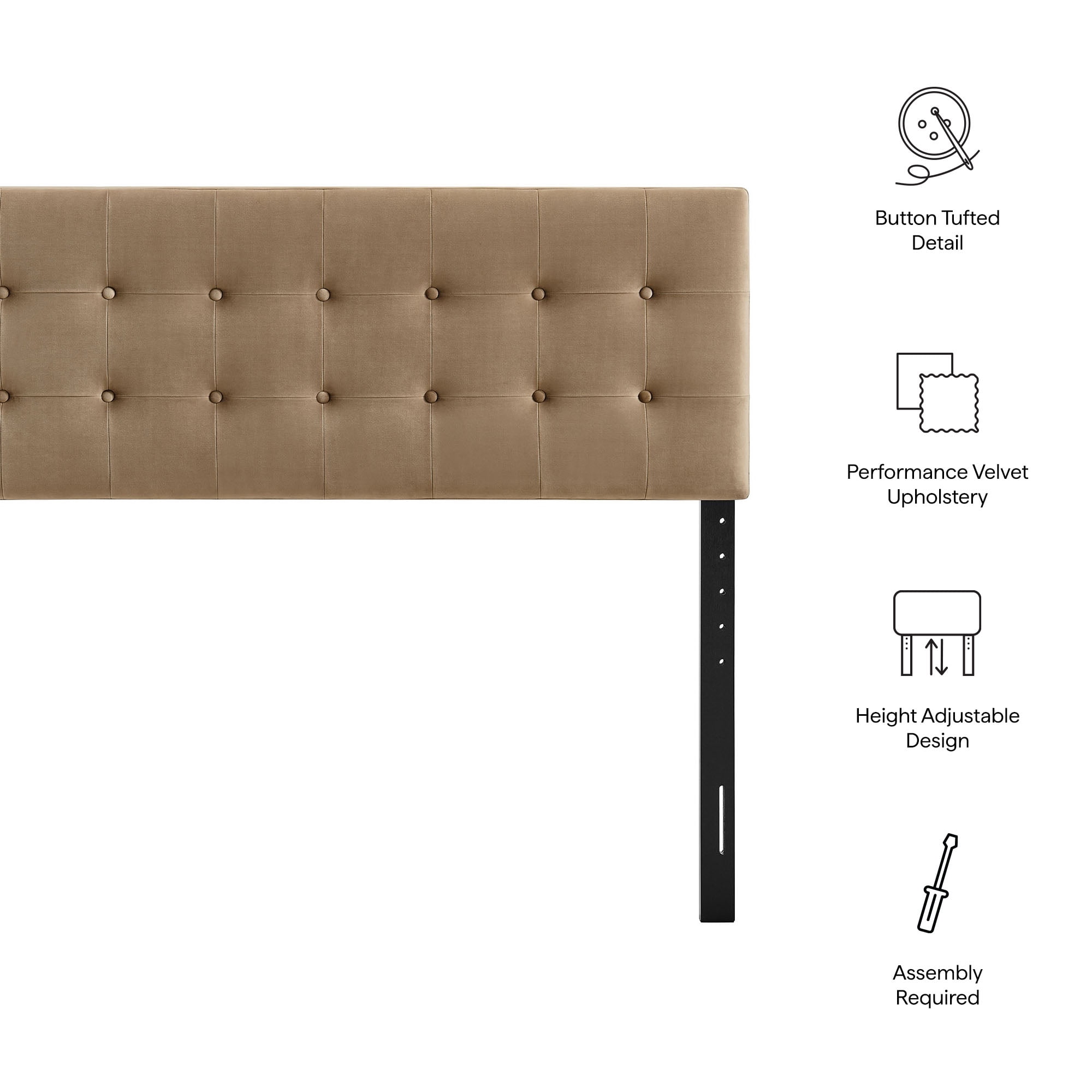 Emily Stain-Resistant Performance Velvet Full Size Headboard in Taupe