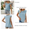 thumbnail image 3 of Mujeres ruffle manga Top redondo Masajeadores de cuello elegante transpirable verano camiseta blusa para el desgaste diario, 3 of 6